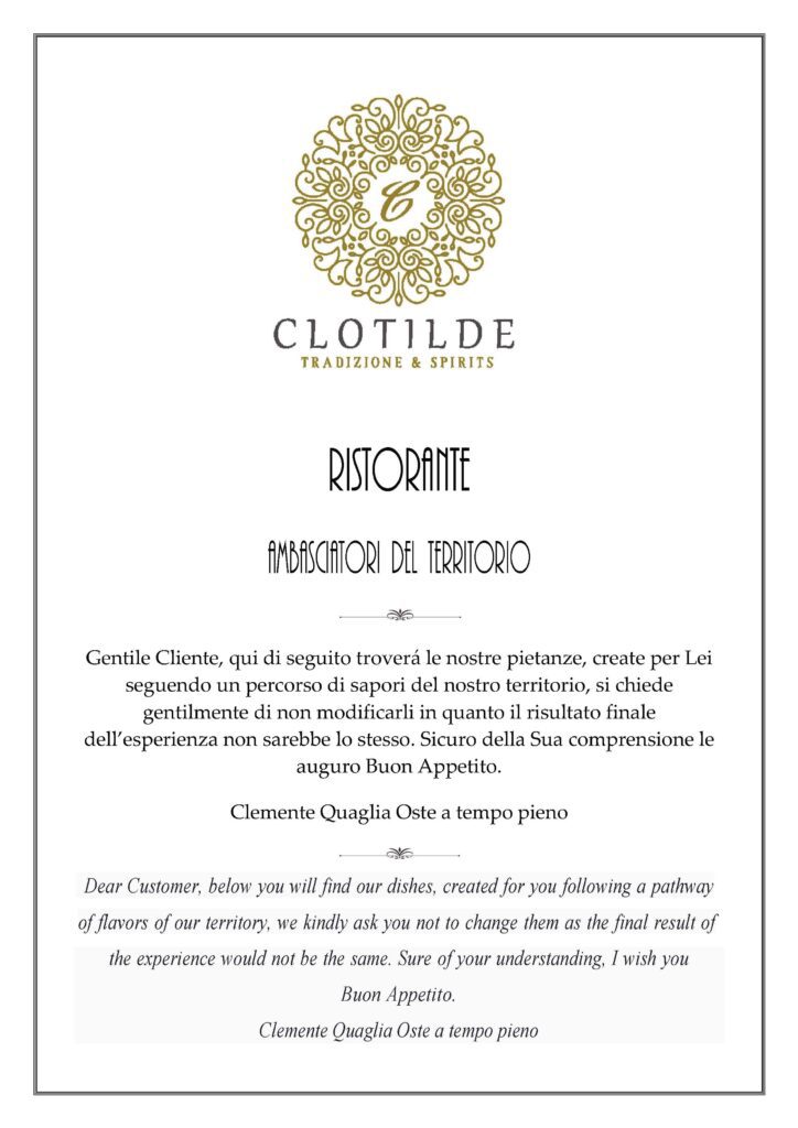 Menù Autunno 2024 - Ristorante Clotilde Roma