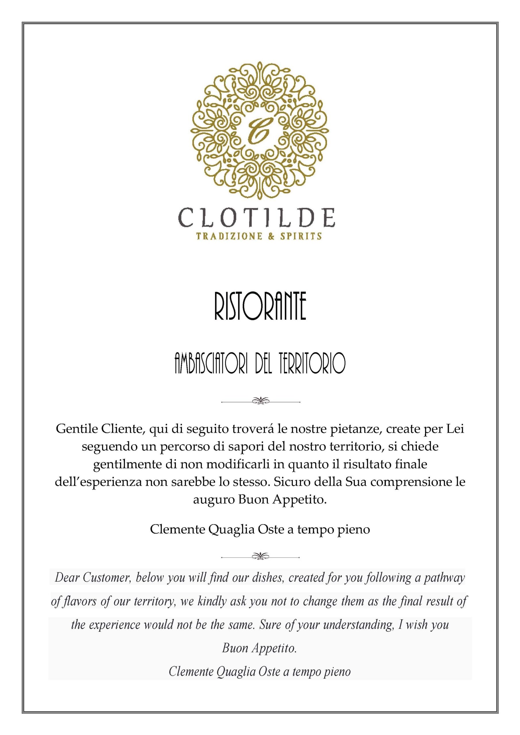 Menù Autunno 2024 - Ristorante Clotilde Roma